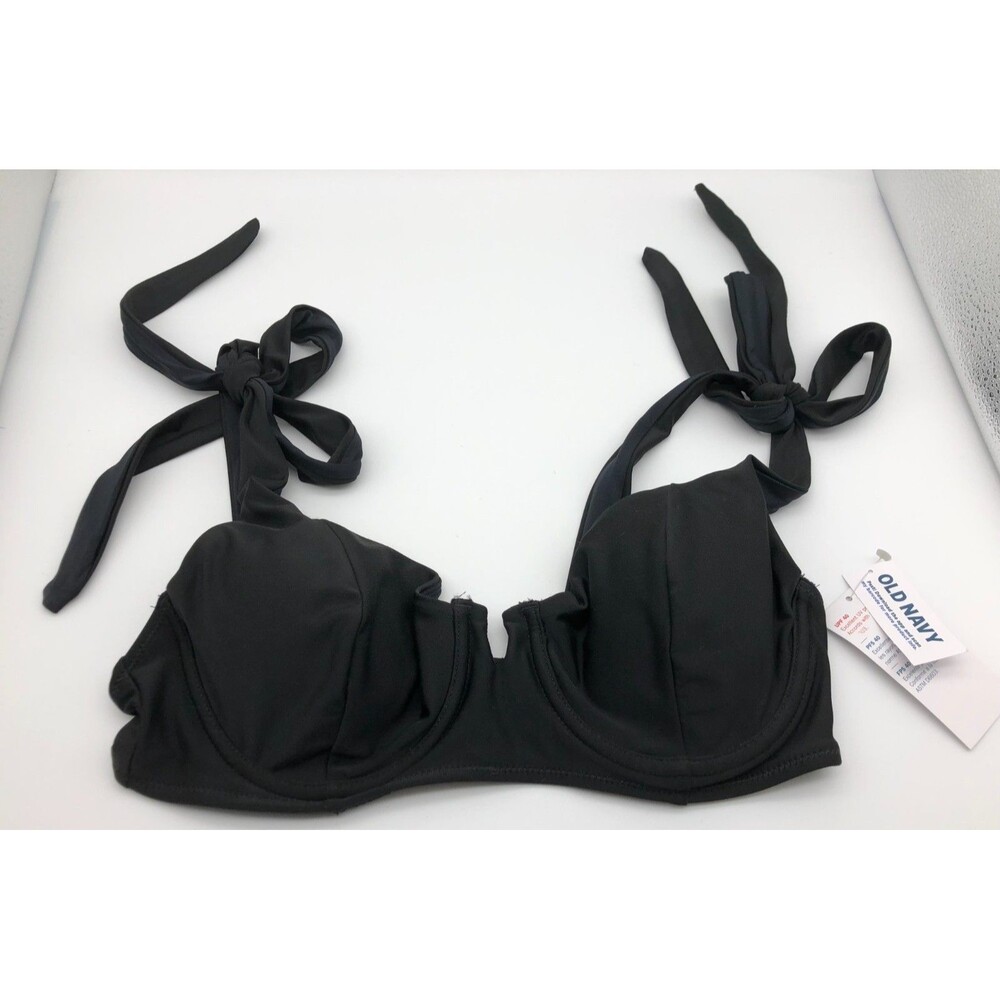 Old Navy Bikini Swim Top Womens Black Medium Underwire Balconette Tie Straps
